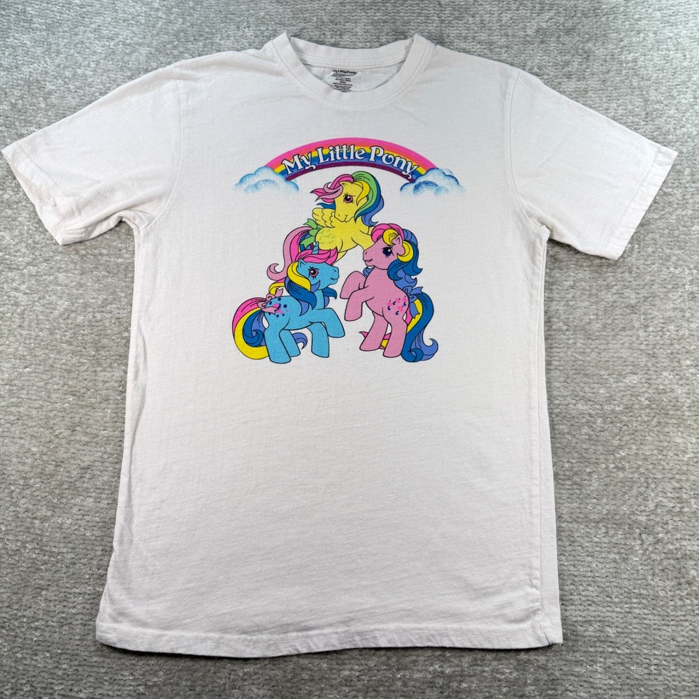 My‎ Little Pony T-Shirt Retro Rainbow Cotton Blend Large White Brony G1